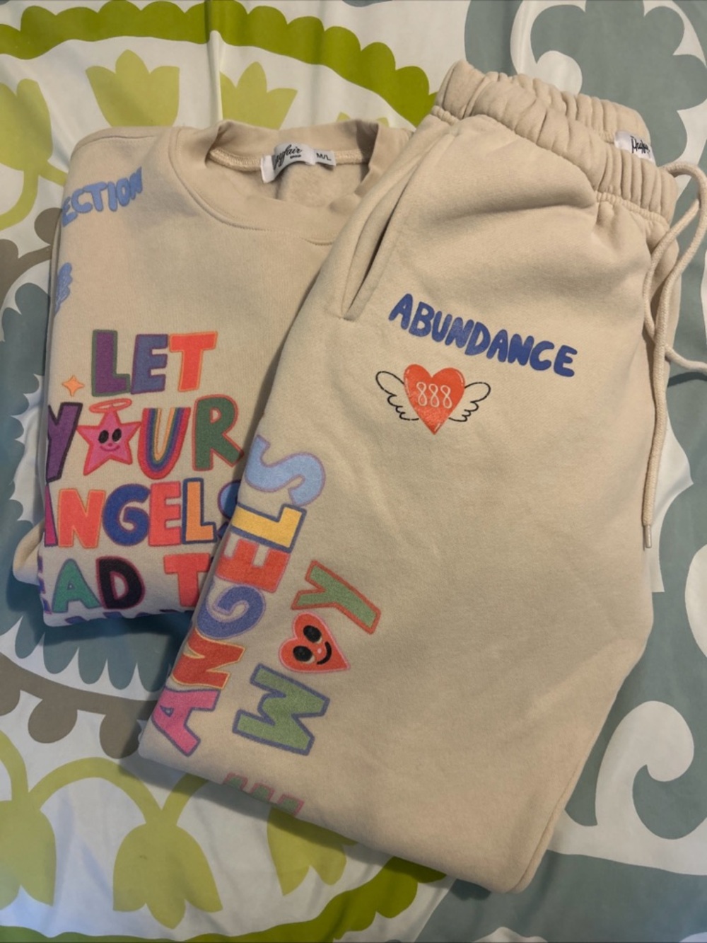 Kids Beige 'Abundance' Graphic Sweatpants - Casual Joggers